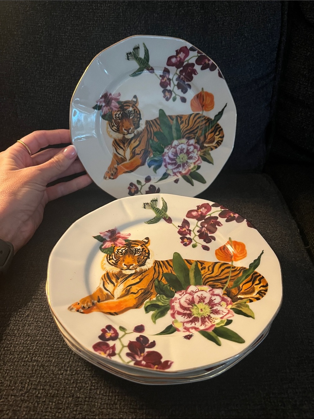 Anthropologie Tiger (salad dessert) plates (set of 4) in pristine condition!